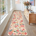 Washable Floral Runner Rug 2x8 Beige Hallway Carpet Scalloped Flower Non Slip Soft Long Kitchen Runner Farmhouse Low Pile Thin Indoor Floor Cover for Bathroom Bedroom Laundry Room Entryway