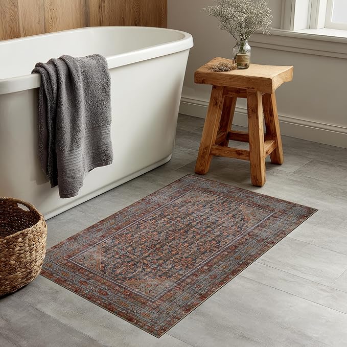 Kuden 2x3 Small Rug, Machine Washable, Non-Slip Backing, Vintage Style, Soft, Low Pile, Area Rugs for Entryway Kitchen Indoor Entrance