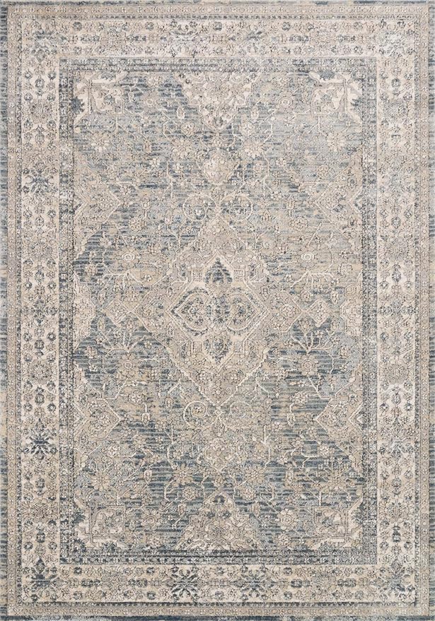 Loloi Teagan Collection TEA-04 Sky/Natural 7'-11" x 10'-6" Area Rug, Large, Soft Neutral Rug, High-Traffic for Living Room, Bedroom, Home Office, Dining Area