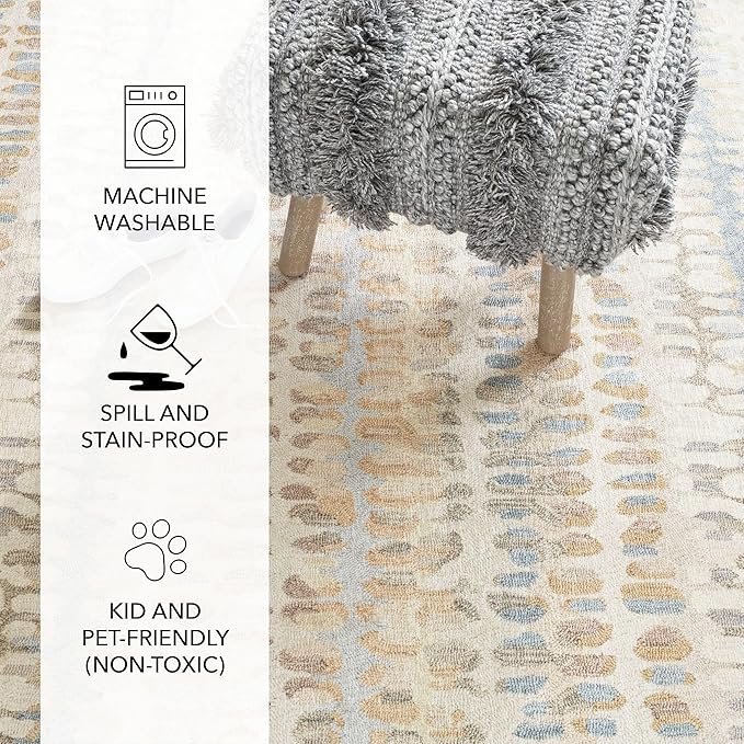 Dash and Albert Paint Chip Machine Washable Area Rug - 6' x 9' Natural - Geometric Accent Rug - Anti-Slip Backing, Lightweight, Machine Washable, High Traffic Areas Kitchen, Mudroom, Laundry Room