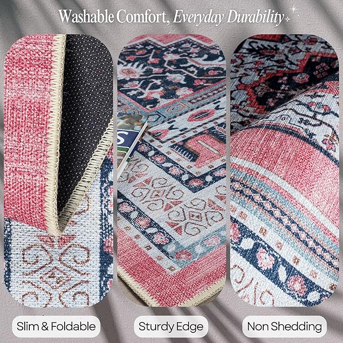 Fame Rugs Turkish Rug. Washable Vintage Oriental Antique Inspired Traditional Doormat Small Modern Area Rugs Luxury Entryway Entry Bedroom Bathroom Kitchen (399TN, 2'5 x 5')