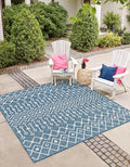 Unique Loom Outdoor Trellis Collection Area Rug - Tribal Trellis (6' 1" Square, Blue/ Ivory)