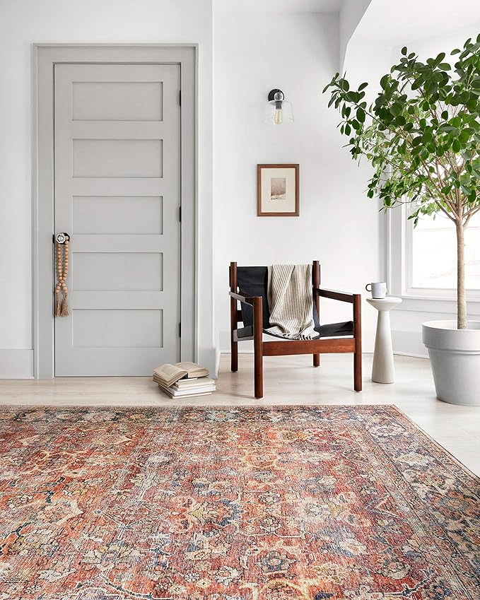 Loloi Layla Collection LAY-02 Spice/Marine 2'-3" x 3'-9" .13" Thick Accent Rug, Soft, Durable, Vintage Inspired, Distressed, Low Pile, Non-Shedding, Easy Clean, Printed, Living Room Rug