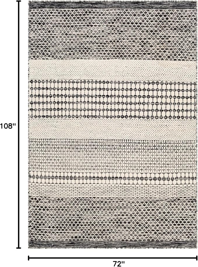 Mark&Day Wool Rugs, 6x9 Tervoort Global Black Area Rug, Blue Beige Carpet for Living Room, Bedroom or Kitchen (6' x 9')
