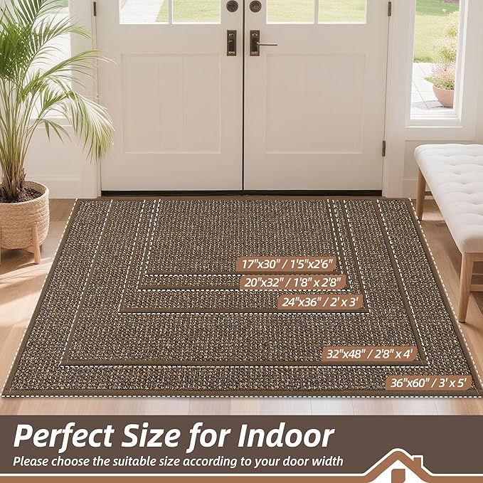 BEQHAUSE Dirt Trapper Door Mat 36" x 60", Non-Slip Washable Doormats Entrance Mat, Dirt Resistant and Absorbent Welcome Mat, Low Profile Floor Mats for Front Back Door and Entryway, Brown