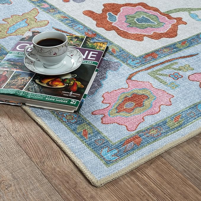 Fame Living Oushak Rug, Colorful Vintage Eclectic Turkish Floral Pastel Large Oversized Area Rugs for Living Room Dining Bedroom Kitchen Bathroom 2'x3'