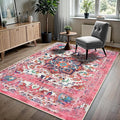 GLN Rugs Traditional Collection - Machine Washable Area Rug, Traditional Washable, Non Slip, Low Pile Chenille Rug, Living Room, Bedroom, Kitchen Rug (6' x 9' Pink/Multicolor)
