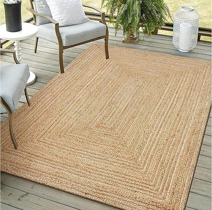 Handwoven Jute Rug for Home Décor, Boho Reversible Braided Carpet, Ethnic Rectangular Area Mat for Indoor Outdoor Living Room or Bedroom (2 Ft 6 Inch x 6 Ft)