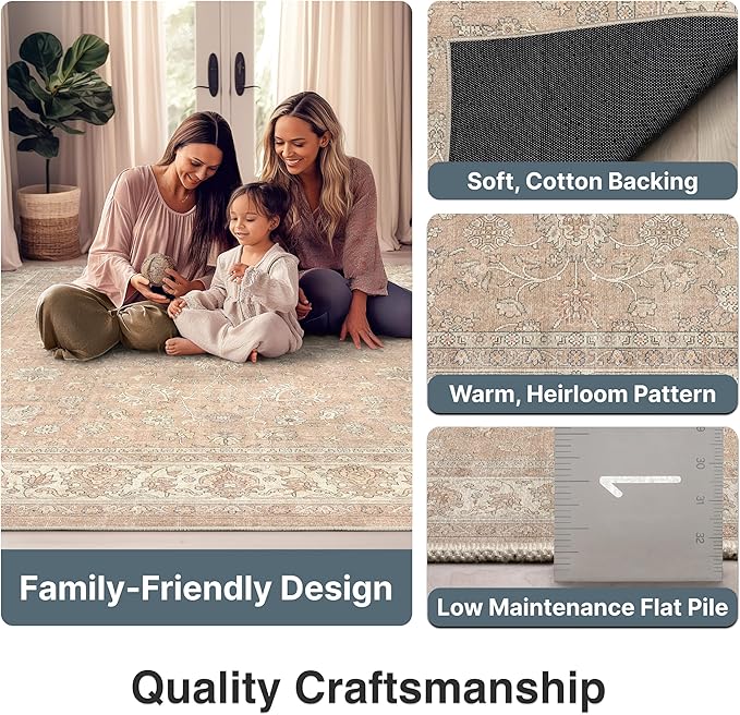 Well Woven Asha Rome Beige Cream 2'3" x 7'3" Runner Rug - Oriental Floral Pattern, Easy Clean, Floor-Friendly Backing - for Hallway, Entryway, and Kitchen