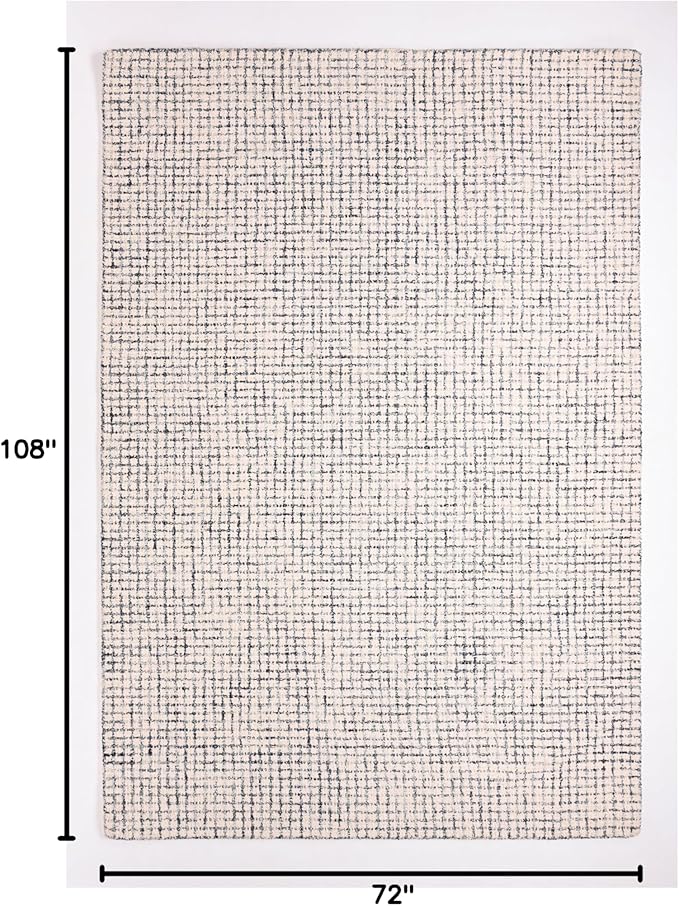 Hand-Tufted 100% Wool Pile Area Rug – Geometric Textured Grid Check Pattern – Thick and Durable Floor Carpet for Bedroom, Living Room, Kids Room, and Dining Area (Ivory, Denim, 6' x 9')