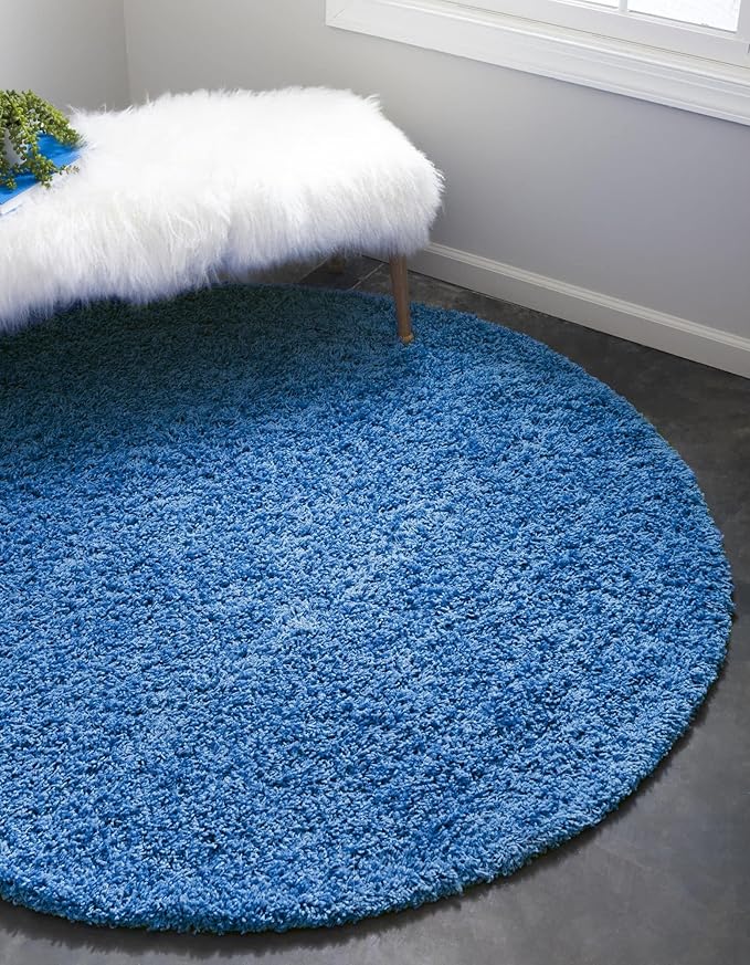 Unique Loom Solid Shag Collection Area Rug (4' 1" Round, Periwinkle Blue)
