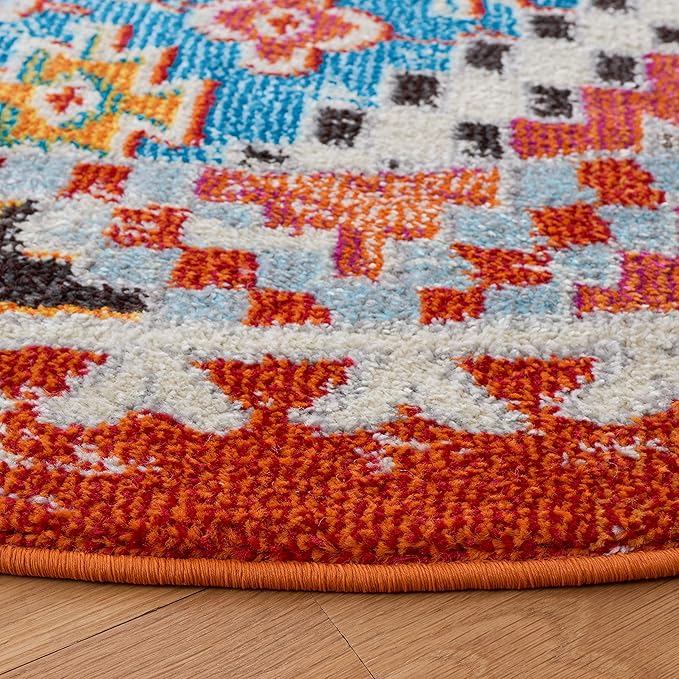 SAFAVIEH Madison Collection 6'7" Round Rust/Pink MAD418Q Boho Diamond Distressed Non-Shedding Entryway Foyer Living Room Bedroom Kitchen Area Rug