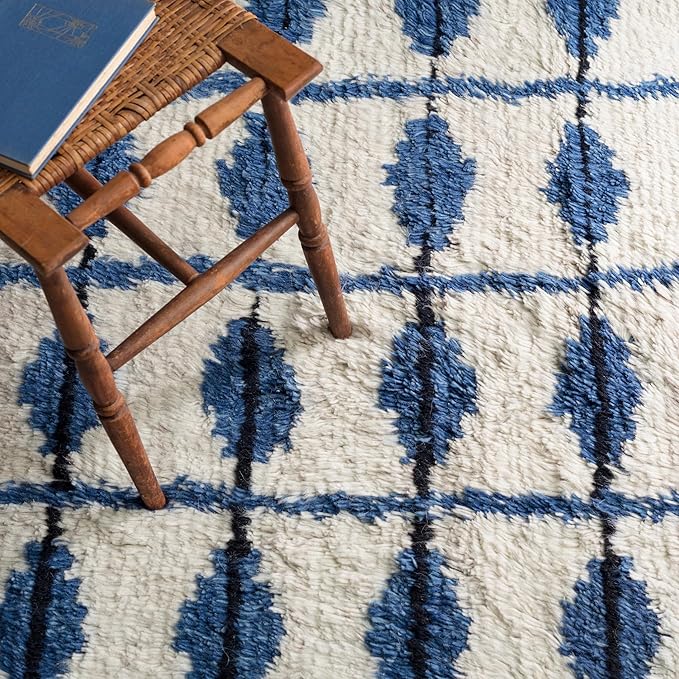 Dash and Albert Noma Wool Area Rug - 9.5 X 13.5 Indigo Geometric Handwoven Accent Rug - Durable, High Pile, Plush, Bedroom, Living Room, Dining Room - Premium Luxury Hotel Quality Soft Breathable
