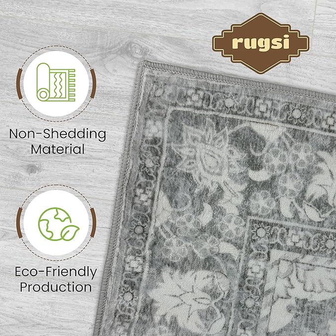 Washable Entryway Rug 3x5 | Non Slip Rug Runners for Hallways, Entryways, Kitchens, Bathrooms, Bedrooms | Ultra-Soft Flannel Carpet Kitchen Rug with Rubber Backing (Beige, 3x5)