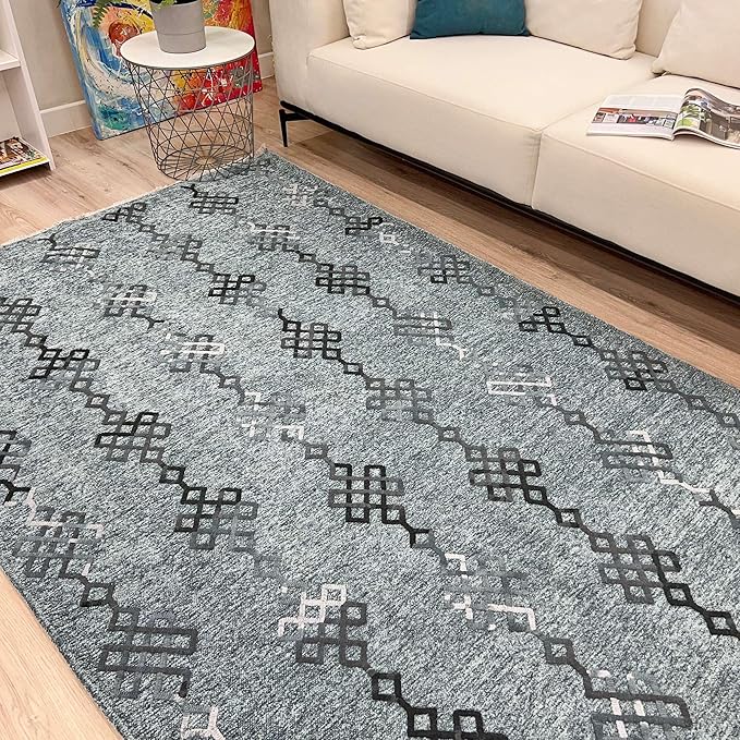 Alfa Rich 3x5 Bluish Gray Washable Area Rugs for Living Room Bedroom Kitchen Decor Cotton Runner