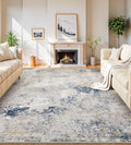 7x9 Washable Area Rugs - Modern Abstract Rugs for Living Room Non-Slip Low Pile Soft Machine Washable Carpet for Bedroom, Dining Room, Nursery, Home Office, Farmhouse (7'x9' Beige Blue)