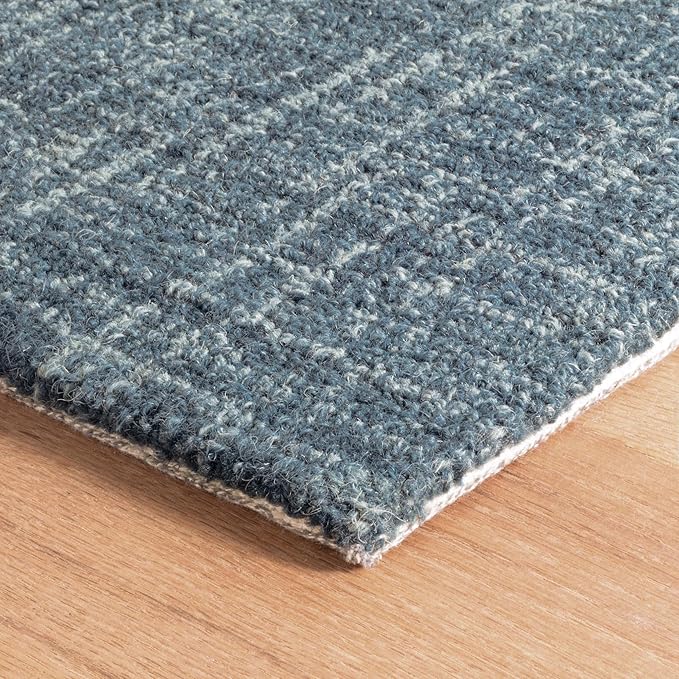Dash and Albert Crosshatch Denim Hand Micro Hooked Wool Rug, 5 X 8 Feet, Blue Solid Pattern - Premium Luxury Hotel Quality Soft Breathable Hypoallergenic Machine Washable Easy Care All Season