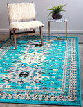 Unique Loom Taftan Collection Border Geometric Tribal Inspired Design Area Rug (4' 0 x 6' 0 Rectangular, Turquoise/ Gray)