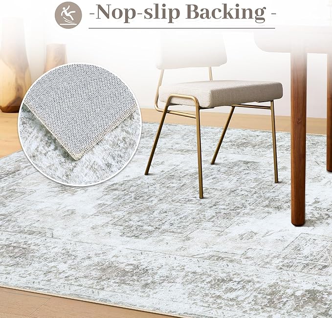 Area Rug 5x7 Living Room Rug, Machine Washable Vintage Distressed Medallion Rug Non-Slip Soft Low Pile Large Indoor Rugs for Bedroom Kitchen Dining Room Office(Taupe,5'x7')