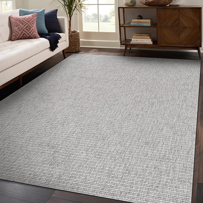 Beverly Rug Easy Jute Gray Rug 6x9 Solid Washable Durable Outdoor Indoor Area Rugs for Living Dining Room Patio Office Stain Resistant Non Shedding Casual Indoor Outside Carpet (6 x 9 Gray)