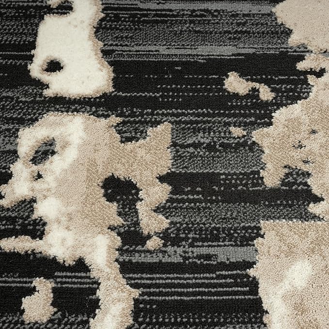Abani Terra Cream Area Rug for Living Room, Bedroom - Black Abstract Pattern - 6' x 9' - Durable & Easy to Clean
