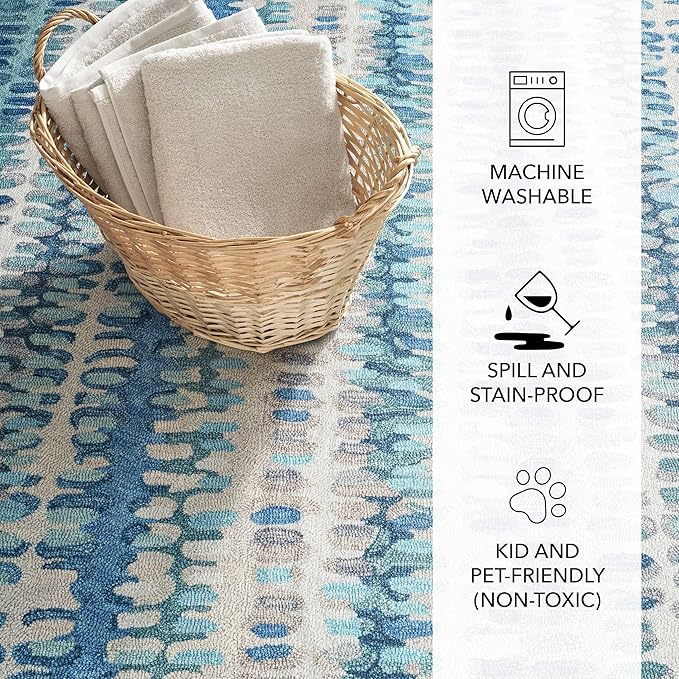Dash and Albert Paint Chip Machine Washable Area Rug - 3' x 5' Blue - Geometric Accent Rug - Anti-Slip Backing, Lightweight, Machine Washable, High Traffic Areas Kitchen, Mudroom, Laundry Room