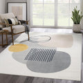 Abani Rugs Cream and Gray 4 ft. X 6 ft. Mid-Century Rug with Circles and Lines. Neutral Tones of Cream, Gray and a pop of Yellow. Minimalistic Design Turkish Stain Resistant Area Rug.