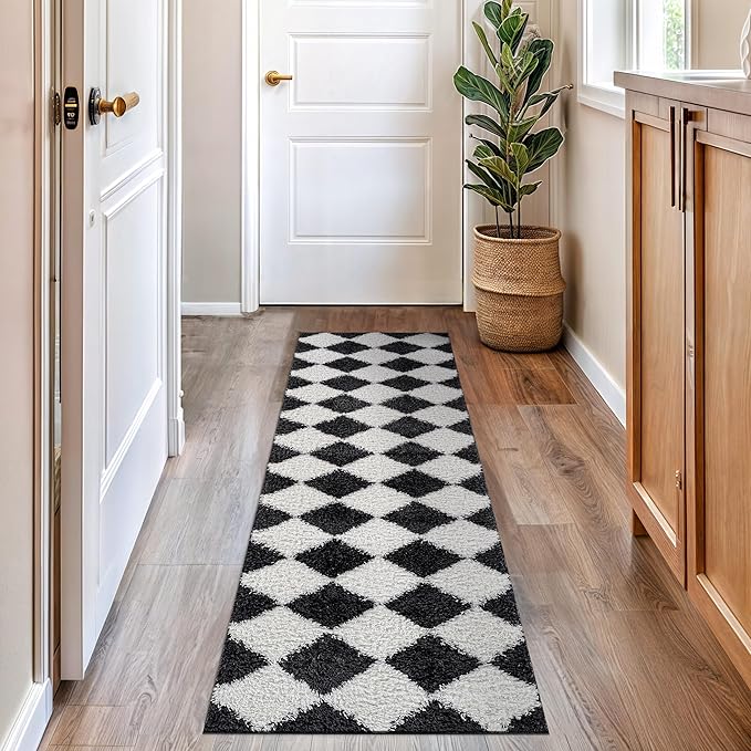 Rugshop Diamond Wave Pattern Shag Runner Rug Anthracite Dark Gray 2' 3" x 8' Perfect for Hallways, Kitchens, or Behind The Sofa