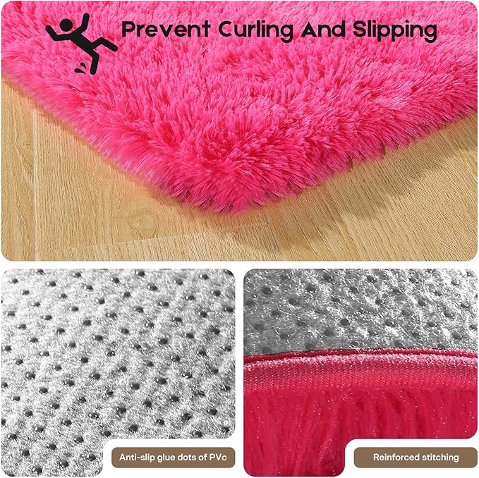 5x7 Area Rugs for Living Room, Fluffy Large Rugs for Bedroom, Soft Shag Fuzzy Non-Slip Carpet for Kids Boys and Girls Nursery Room Dorm Indoor Home Decor (Hot Pink, 5ft x 7ft)