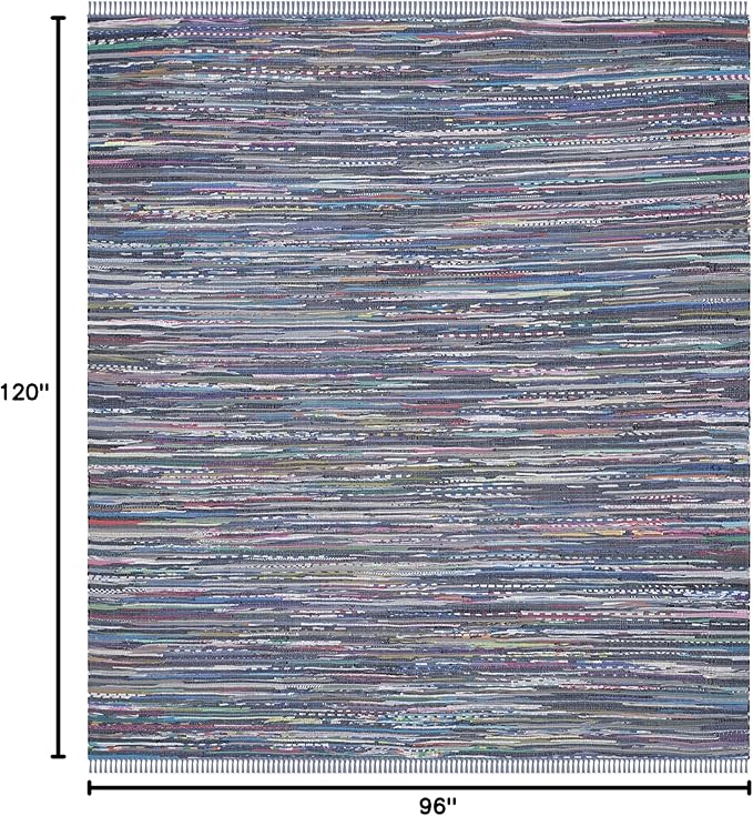 SAFAVIEH Rag Rug Collection Area Rug - 8' x 10', Purple & Multi, Handmade Boho Stripe Cotton, Ideal for High Traffic Areas in Living Room, Bedroom (RAR121D)