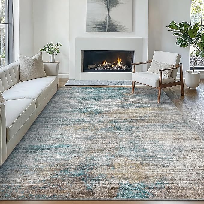 Bavni 5x7 Rug, Modern Machine Washable Rug Non-Slip, Soft Lightweight Area Rug, Stain Resistant Rugs for Living Room, Bedroom, Dining Room, Avocado Green