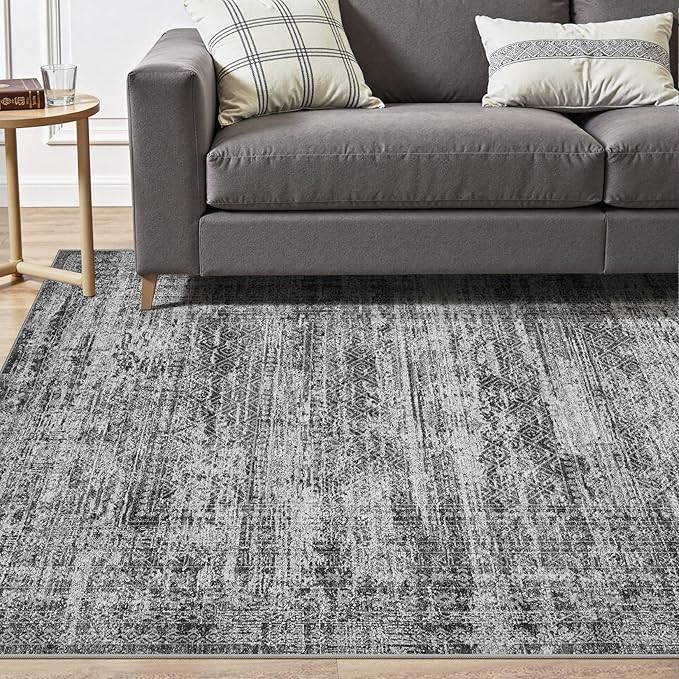 10x14 Area Rug Living Room Rugs - Washable Neutral Modern Abstract Soft Thin Rug Indoor Floor No Slip Rug Carpet for Bedroom Under Dining Table Home Office Decor - Dark Gray