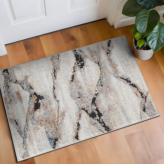 Rugshop Contemporary Gray Striated Area Rug Modern Rug for Entryway, Doormat, or Kitchen Easy to Clean, Durable, Kid & Pet Friendly 2' x 3'