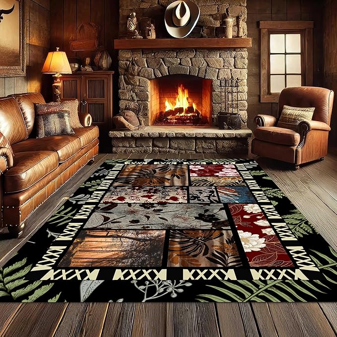 Vintage Jungle Floral Area Rug 3x4ft, Tropical Leaf Print Low Pile Carpet, Washable Non-Slip & Soft Mat for Bedroom, Living Room, Dining Room, Playroom