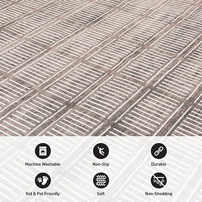 Rugshop Bohemian Stripe Lines Washable Non Slip Area Rug 3' x 5' Brown