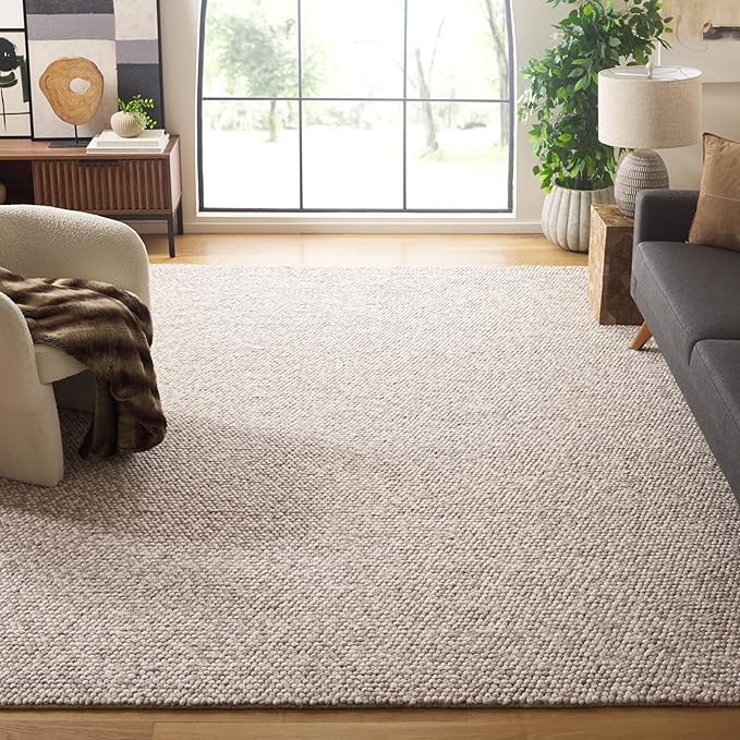 SAFAVIEH Area Rug 8x10 - Natura Collection - Large - Beige, Handmade Wool Blend, Textured Design, Ideal for Living Room, Bedroom, Dining Space (NAT620B)