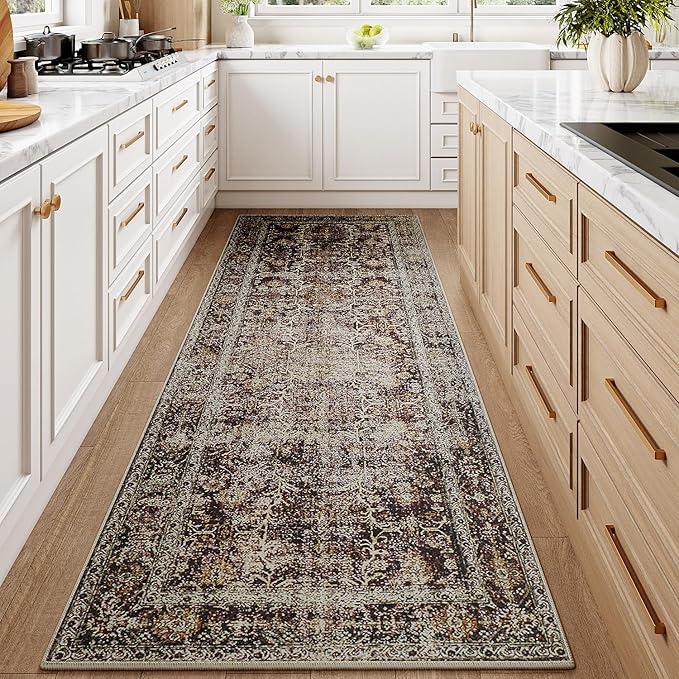 Rust Red Runner Rug 2x10 Vintage Area Carpet Hallway Long Indoor Kitchen Washable Living Room Low Pile Traditional Distressed Retro Accent Throw Rug Non Slip Laundry Bathroom Office