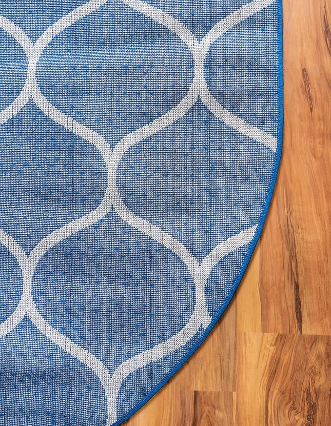 Rugs.com Lattice Frieze Collection Rug – 3' 3 x 5' 3 Oval Navy Blue Medium Rug Perfect for Living Rooms, Large Dining Rooms, Open Floorplans