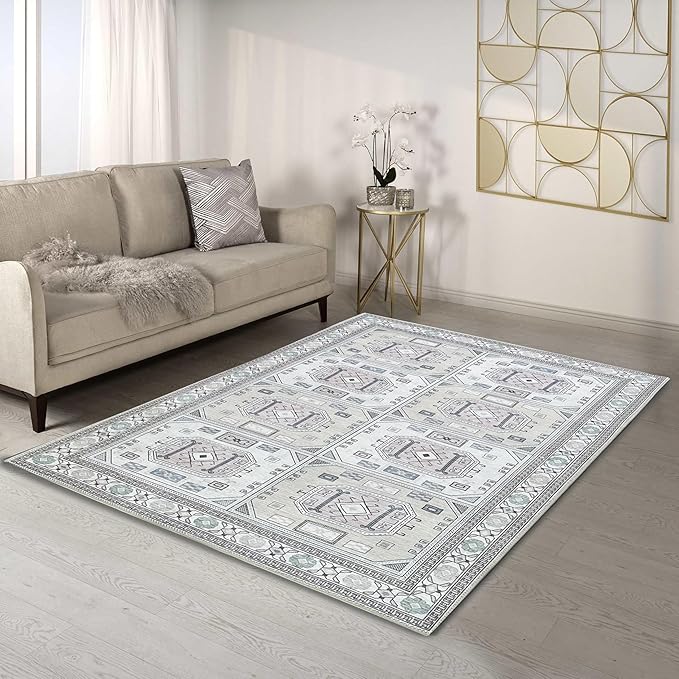 Fame Living Faded Oushak Rug, Turkish Vintage Floral Pastel Large Oversized Area Rugs for Living Room Dining Bedroom Kitchen Bathroom Nursery (848BrCr, 2'5" x 9'8")