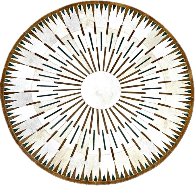 Sn Alef Home Round Designer Rug for Living Room | Handcrafted Black & White Boho Floor Carpet | Modern Ethnic Circular Mat for Home Décor & Meditation Space (White_6x6)