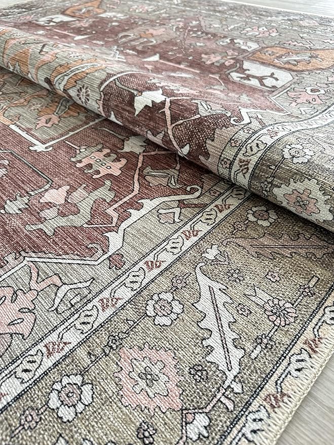 Fame Living Faded Oushak Rug, Turkish Vintage Floral Pastel Large Oversized Area Rugs for Living Room Dining Bedroom Kitchen Bathroom Nursery (848CrNv, 2' x 3')