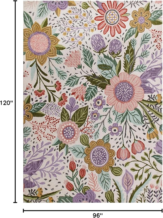 Hand-Tufted Floral Area Rug - Colorful Garden Design with Beautiful Flower Patterns - Modern Style Premium Carpet for Living Room & Bedroom or Kitchen (6' Round)