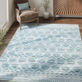 jinchan Moroccan 4x6 Area Rugs for Bedroom - Machine Washable Soft Modern Geometric Stain Resistant Non-Slip Ultra-Thin Low-Pile Faux Wool Carpet for Living Room Kitchen Dining Room (4x6ft, Teal Blue)