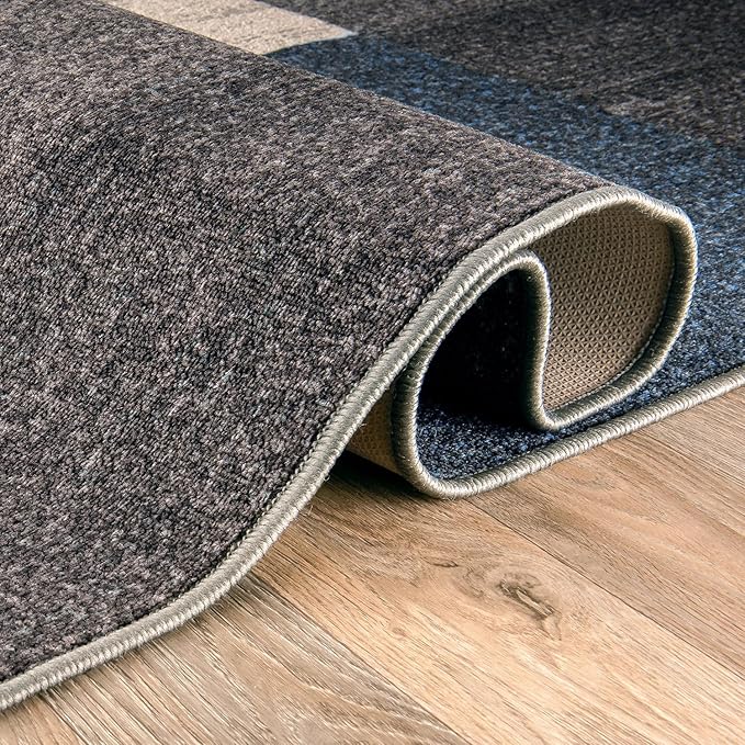 Rugshop Contemporary Blue Geometric Boxes Non-Slip Area Rug Non-Shedding for Living Room, Dining Room and Office, 2" x 7" (22" X 84")