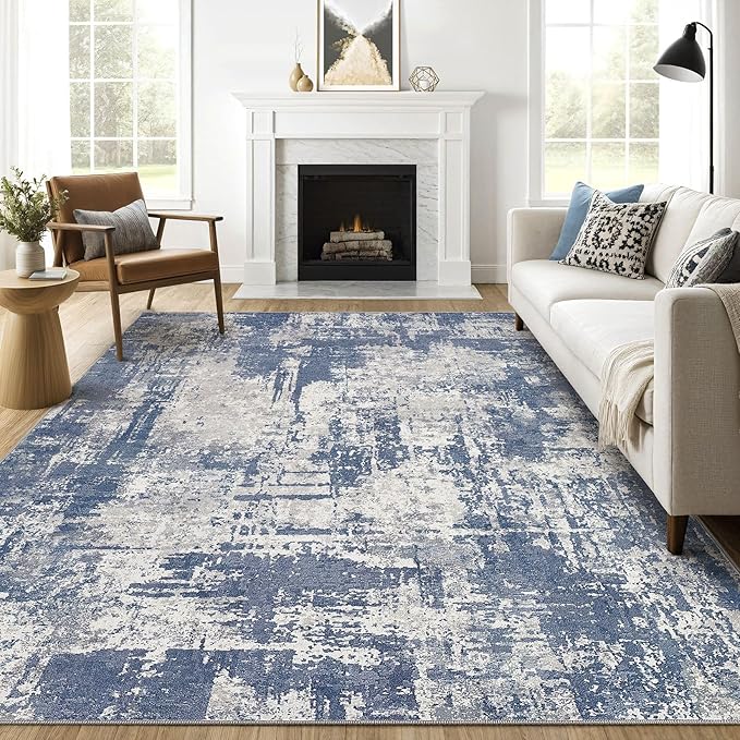 8x10 Area Rugs Living Room: Washable Large Abstract Modern Soft Rug Stain Resistant Indoor Floor Non Slip Accent Carpet for Bedroom Nursery Playroom Dining Room Office Dorm Home House- Navy Grey