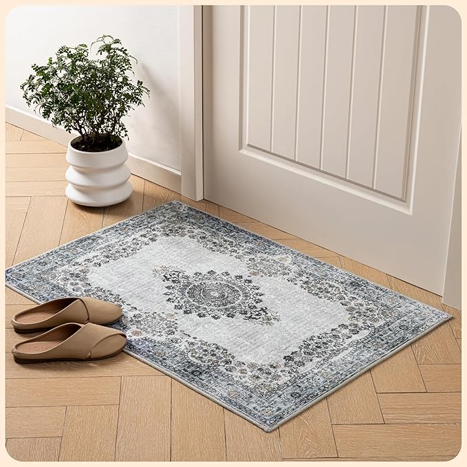 Istana 2x3 Area Rug - Blue Boho Rugs for Living Room 2x3 - Foldable Small Rugs for Bedroom - Stain Resistant Washable Rug Non Slip - Eco-Friendly Area Rugs Indoor