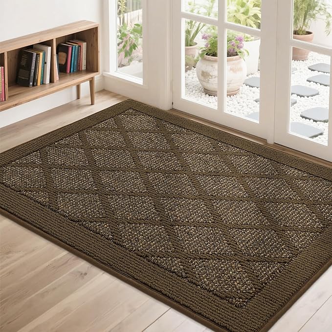 COSY HOMEER Non-Slip Door Mat 32"x48", Entryway Rugs Low Profile Absorbent Dirt Trapper Doormat for Front Entrance, Washable Polypropylene Entry Mat (Dark Brown)