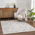 Hauteloom Bogtong Farmhouse Living Room Bedroom Moroccan Trellis Area Rug - Soft Shaggy High Low Carpet - High Pile - Bohemian, Boho - Gray, Beige, Cream - 6'7" x 9'