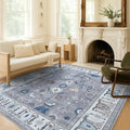 Fame Living Grey Oushak Rug, Modern, Vintage, Turkish, Eclectic, Floral, Pastel, Washable, Large Area Rugs for Living Room, Dining, Bedroom, Girls, Boys, 7'5"x9'8"