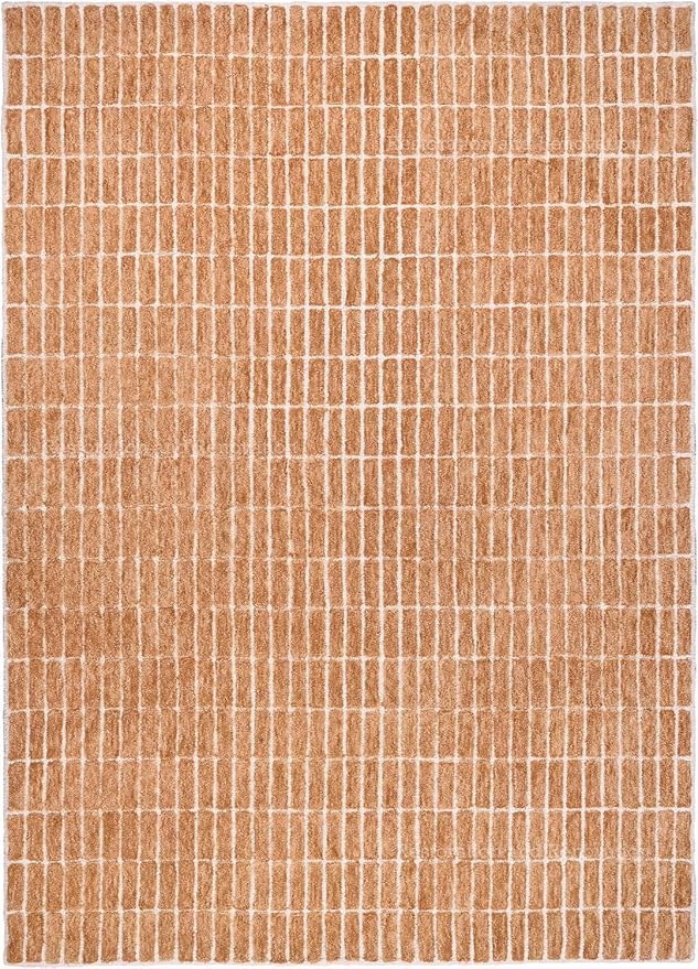 Hand-Tufted 100% Wool Area Rug – Unique Modern Geometric Grid Pattern, Soft Plush Textured Carpet for Living Room, Bedroom, Dining Room & Entryway (Gold, 3' x 5')